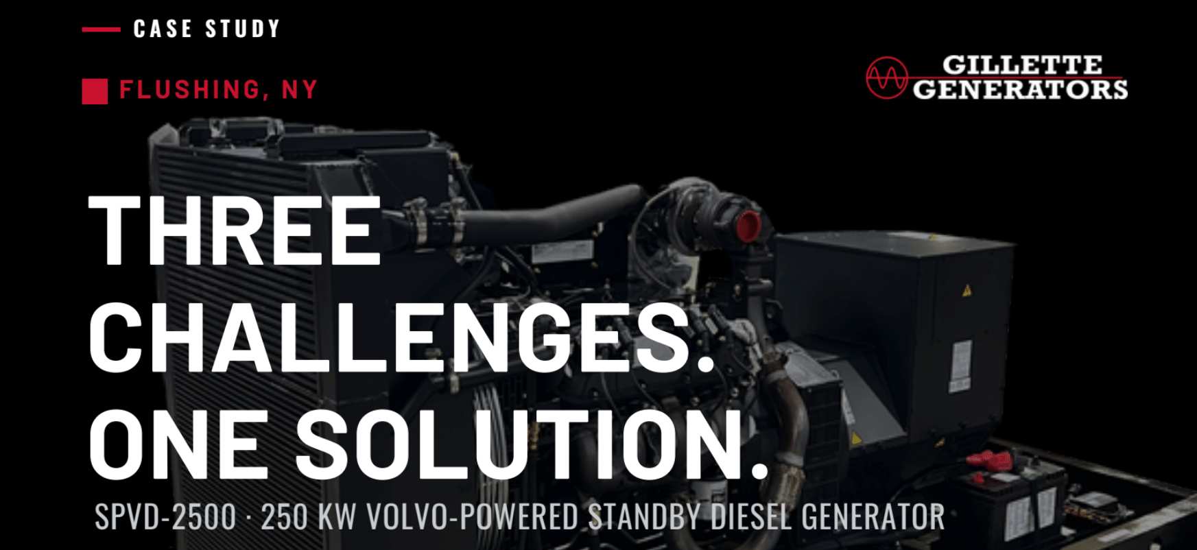 Gillette SPVD-2500 250 kW Volvo-powered standby generator on a high-rise hotel roof in Flushing, NY
